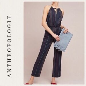 Anthropologie Dolan Halter Stripped Jumpsuit lined Medium
